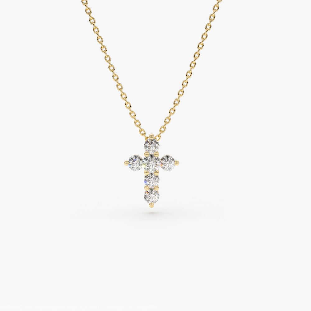 OBFJ1563 - 14K Gold Tiny Diamond Cross Necklace 1