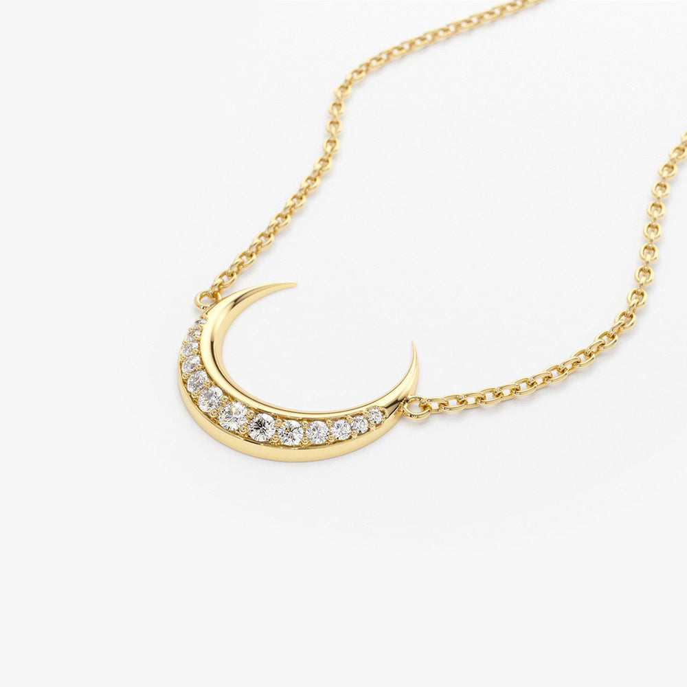 OBFJ1648 - 14K Gold Diamond Crescent Moon Necklace 8
