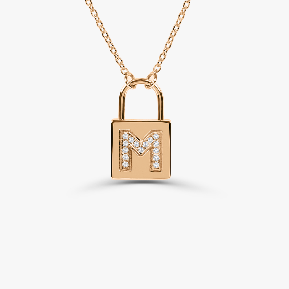OBFJ1650 - 14K Gold Padlock Initial Necklace 4