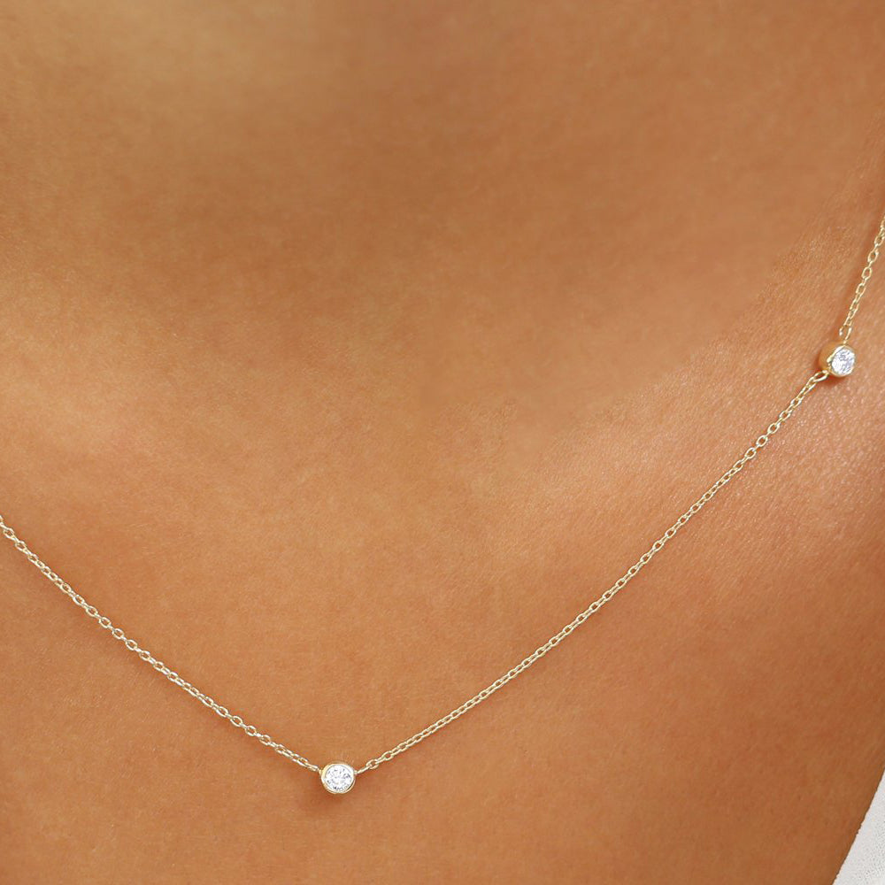 OBFJ0212 - 14K Rose Bezel Setting Diamond by the Yard Necklace 3
