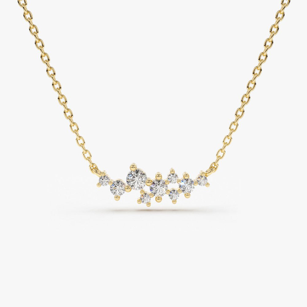 OBFJ1645 - 14K Gold Nine Diamond Cluster Necklace 1
