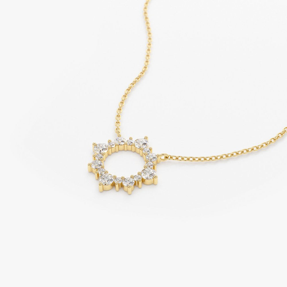 OBFJ1647 - 14K Gold Diamond Sun Circle Necklace 7