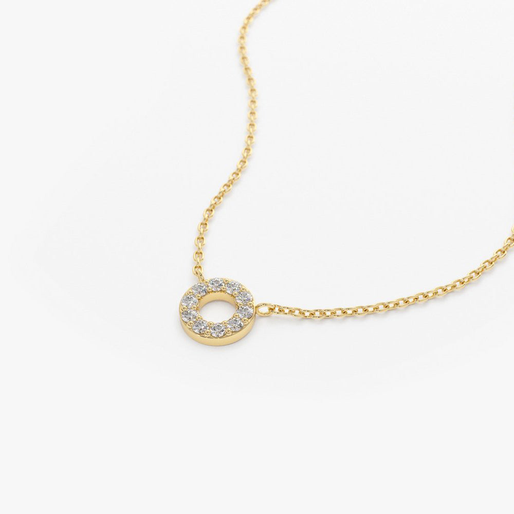OBFJ1639 - 14K Gold Mini Diamond Circle Necklace 8