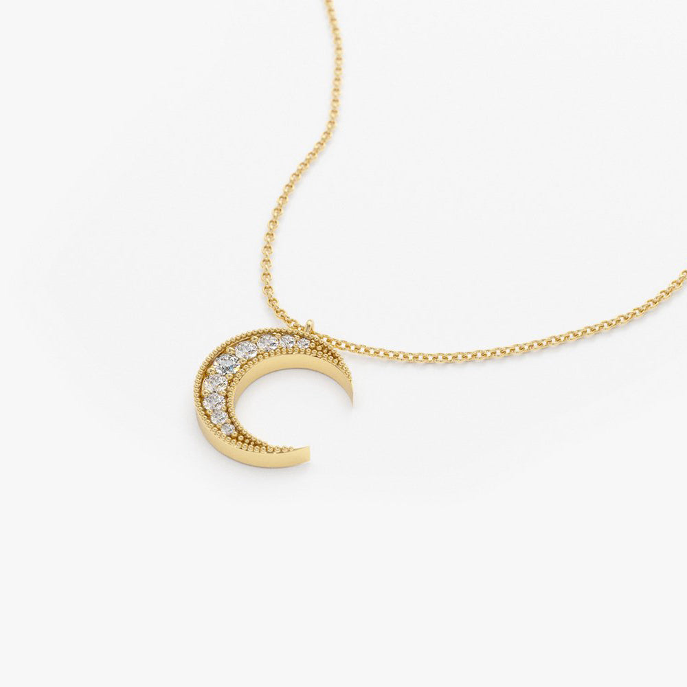 OBFJ1649 - 14k Gold Mini Crescent Moon Diamond Necklace 6