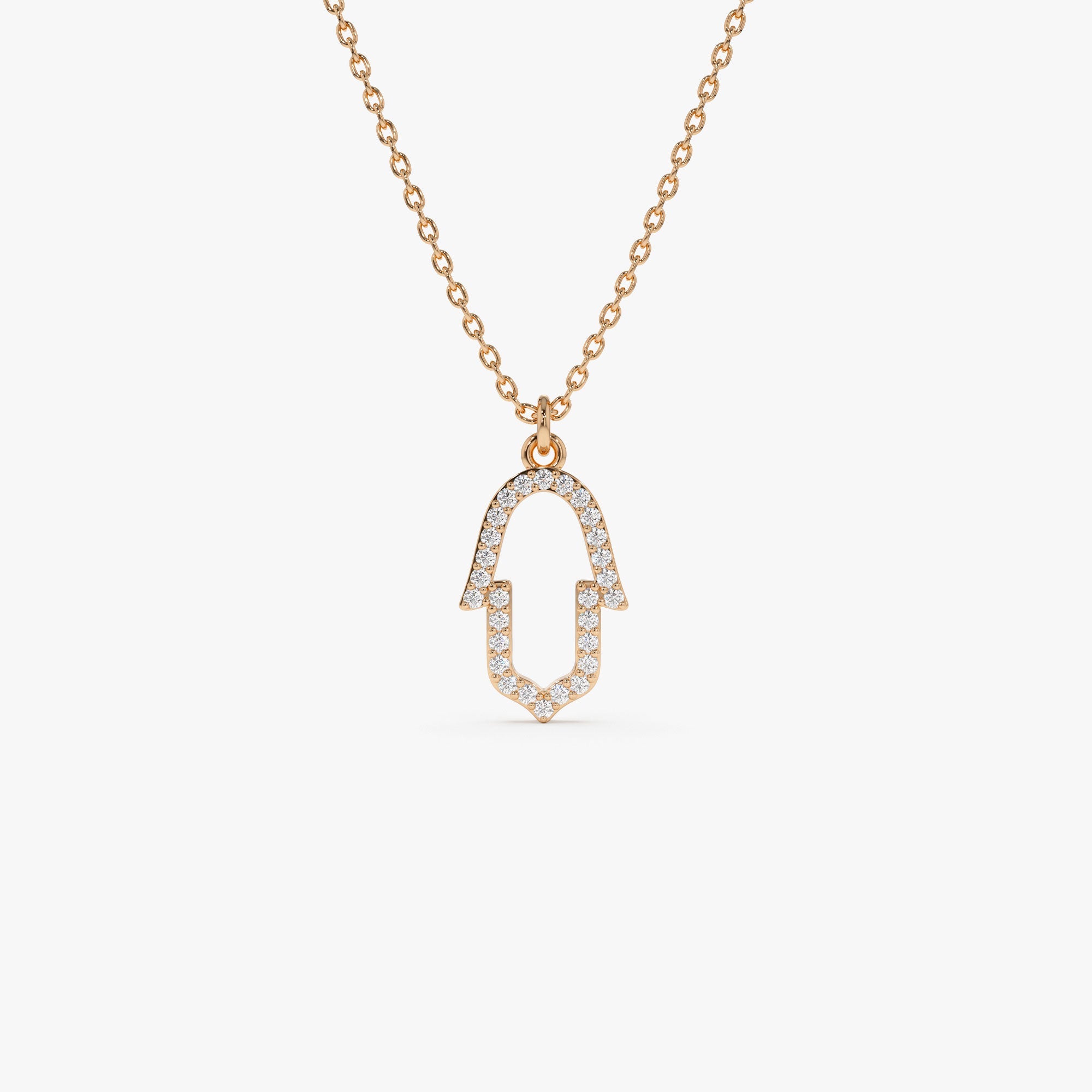 OBFJ1083 - 14k Diamond Hamsa Necklace 4