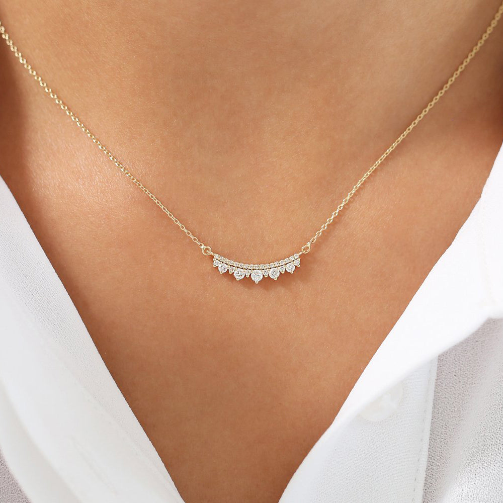 OBFJ0125 - 14K Rose Gold Curved Bar Diamond Necklace 4
