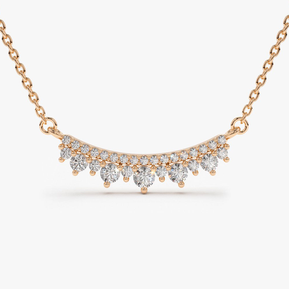 OBFJ0125 - 14K Rose Gold Curved Bar Diamond Necklace 1