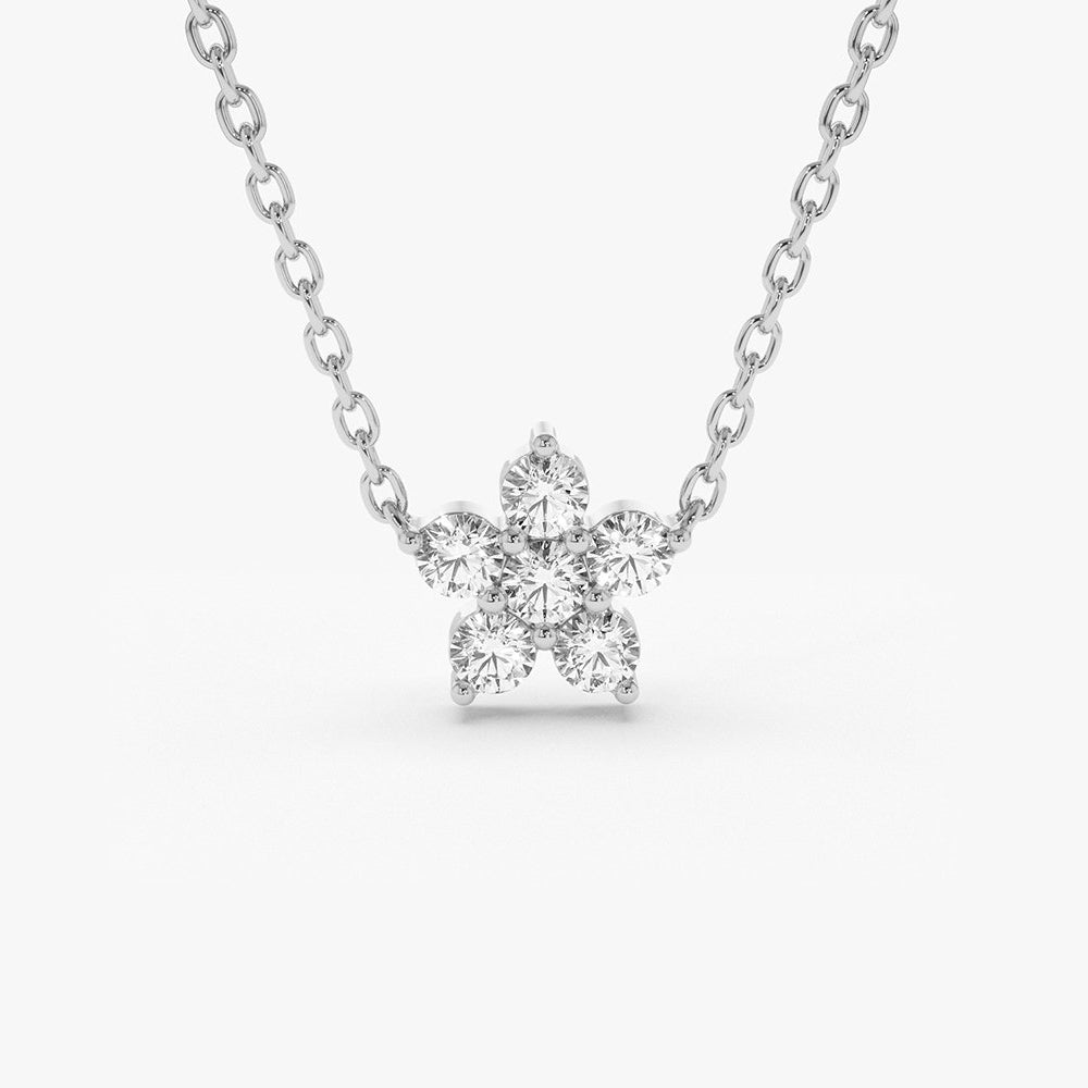 OBFJ1743 - Flower Charm Diamond Necklace necklace in selectable metal and diamond options - Roselle Jewelry view 4