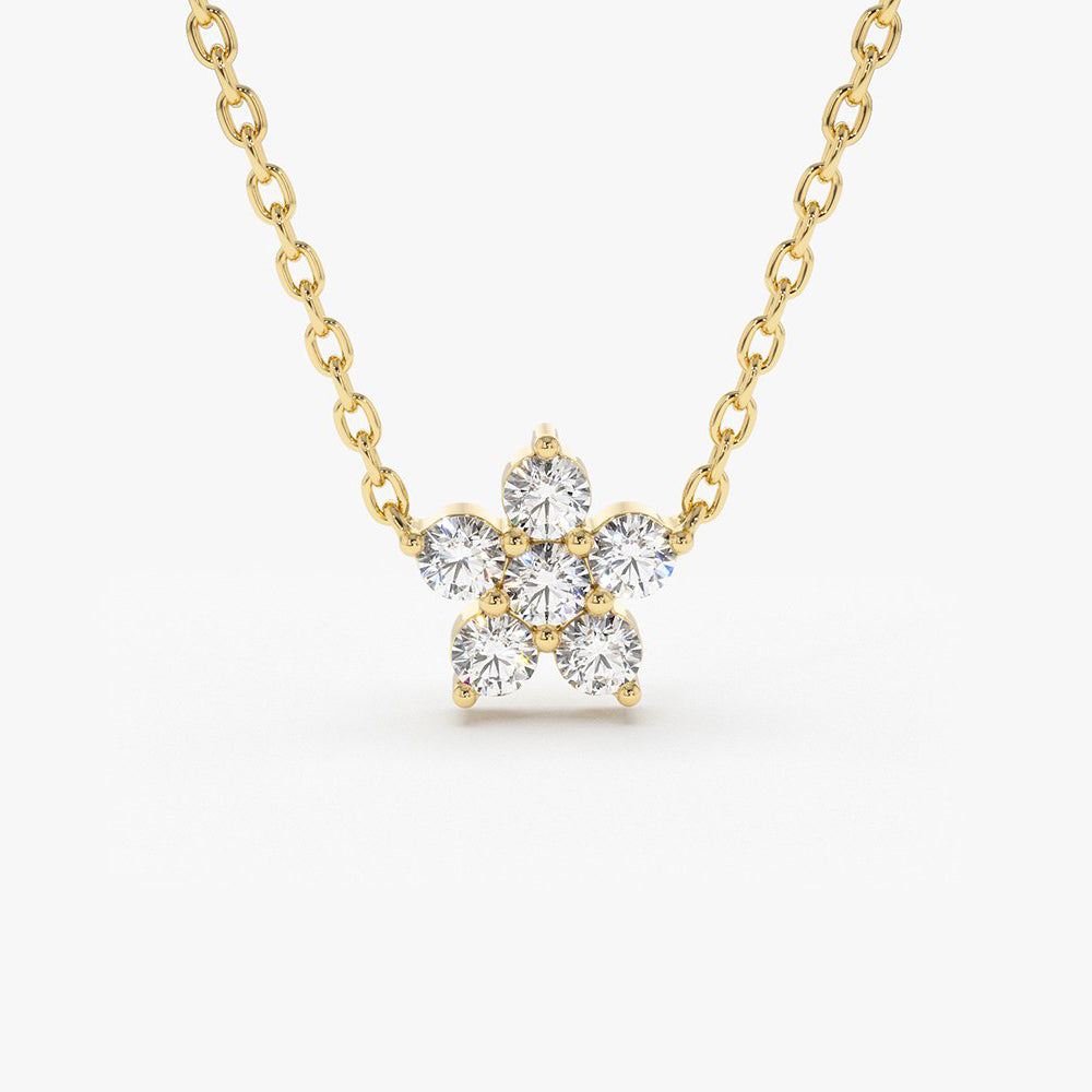 OBFJ1743 - Flower Charm Diamond Necklace necklace in selectable metal and diamond options - Roselle Jewelry view 1