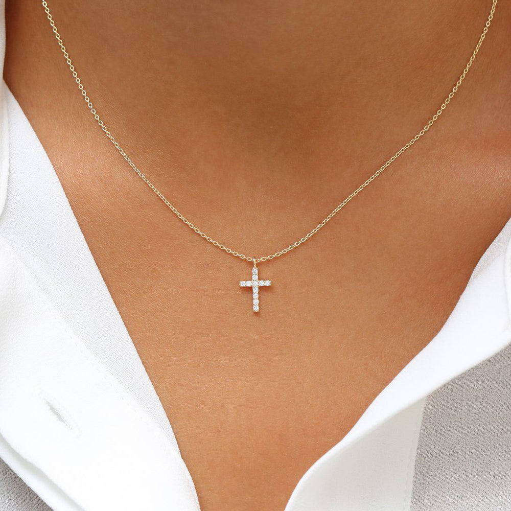 OBFJ0211 - 14K Rose Gold Micro Pave Diamond Cross Necklace 3