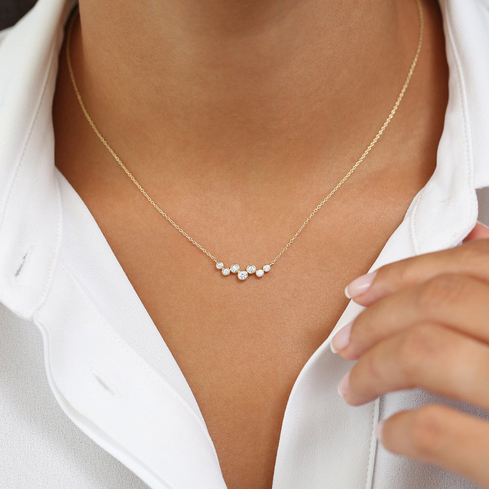 OBFJ1734 - 14K Gold Floating Diamond Bubble Necklace 4