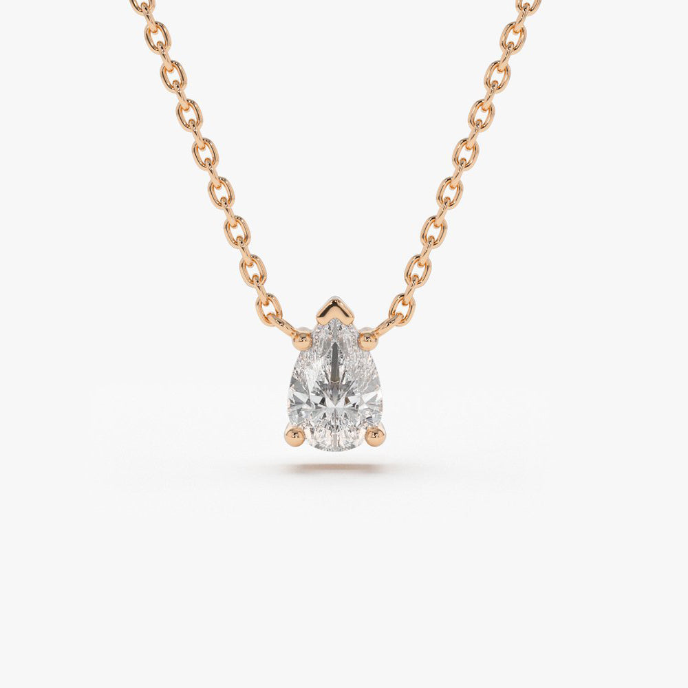 OBFJ1738 - 14K Gold Pear Shape Diamond Solitaire Necklace 7