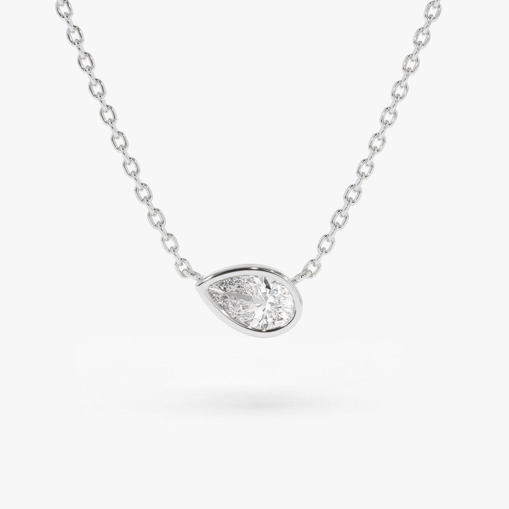 OBFJ1717 - 14K Gold Horizontal Pear Shape Diamond Solitaire Necklace 7