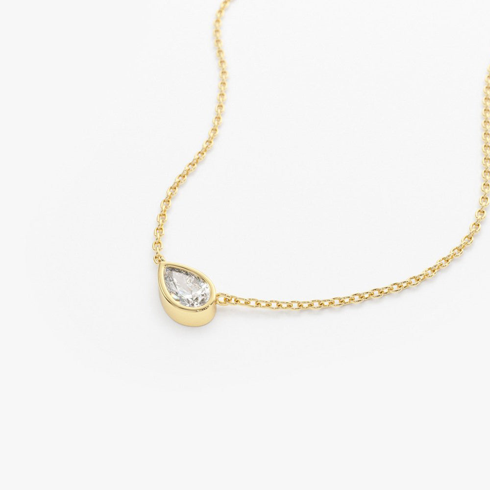 OBFJ1717 - 14K Gold Horizontal Pear Shape Diamond Solitaire Necklace 8