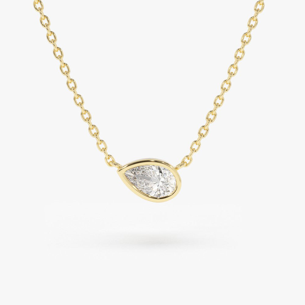 OBFJ1717 - 14K Gold Horizontal Pear Shape Diamond Solitaire Necklace 1