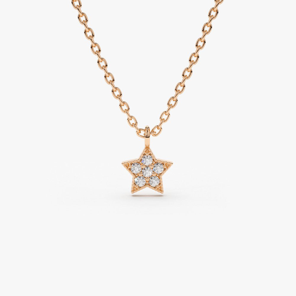 OBFJ1732 - 14K Gold Diamond Star Charm Necklace 4