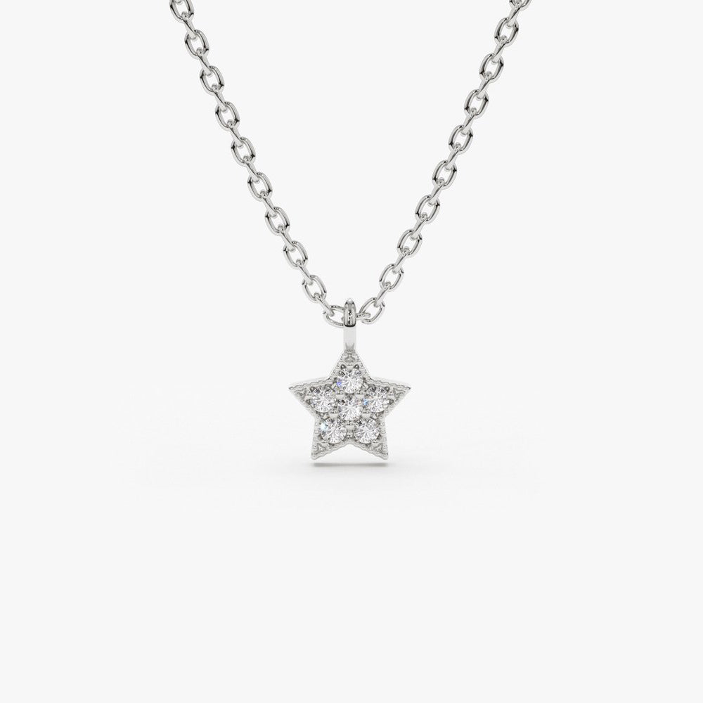 OBFJ1732 - 14K Gold Diamond Star Charm Necklace 5