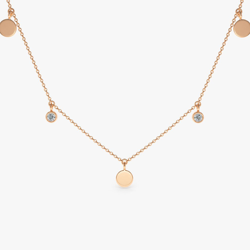 OBFJ1797 - Dangling Diamond Disc Necklace necklace in selectable metal and diamond options - Roselle Jewelry view 7