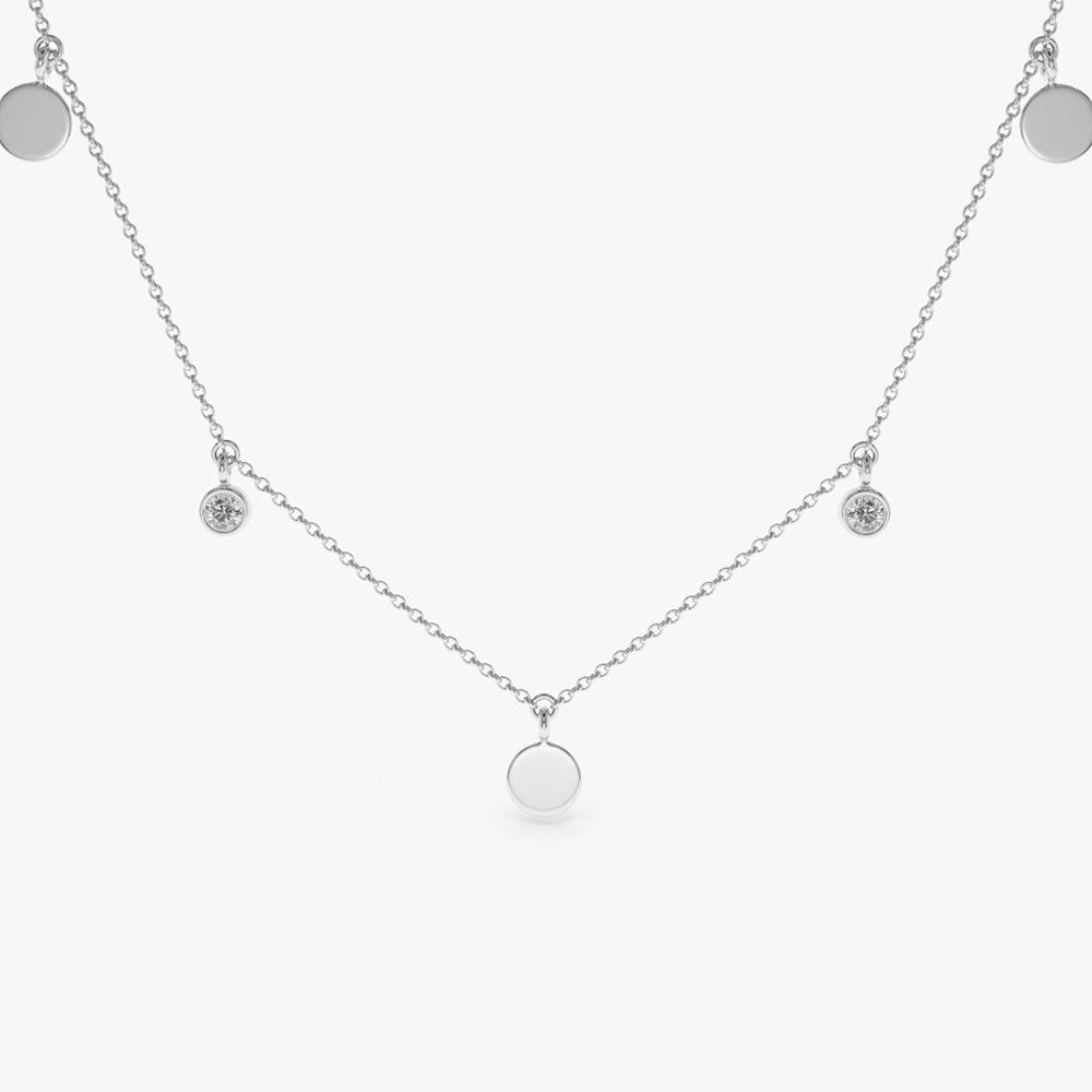 OBFJ1797 - Dangling Diamond Disc Necklace necklace in selectable metal and diamond options - Roselle Jewelry view 8