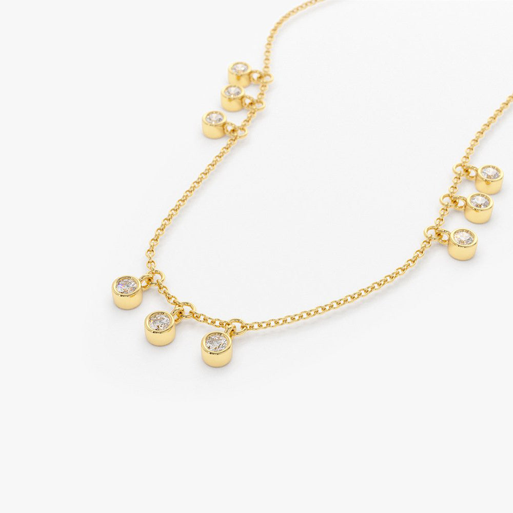 OBFJ1759 - 9 Diamond Dangle Necklace necklace in selectable metal and diamond options - Roselle Jewelry view 6