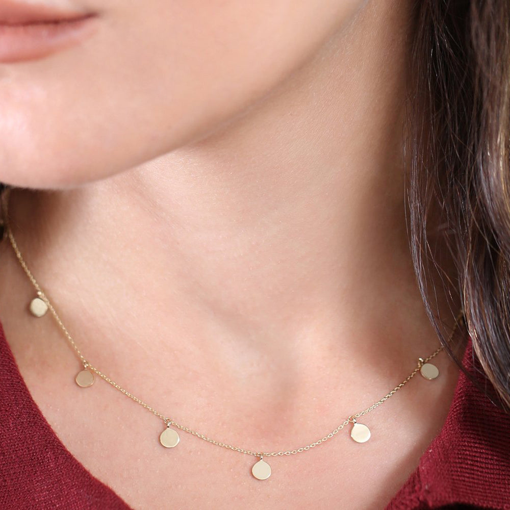 OBFJ1799 - Coin Disc Choker Necklace necklace in selectable metal and diamond options - Roselle Jewelry view 5