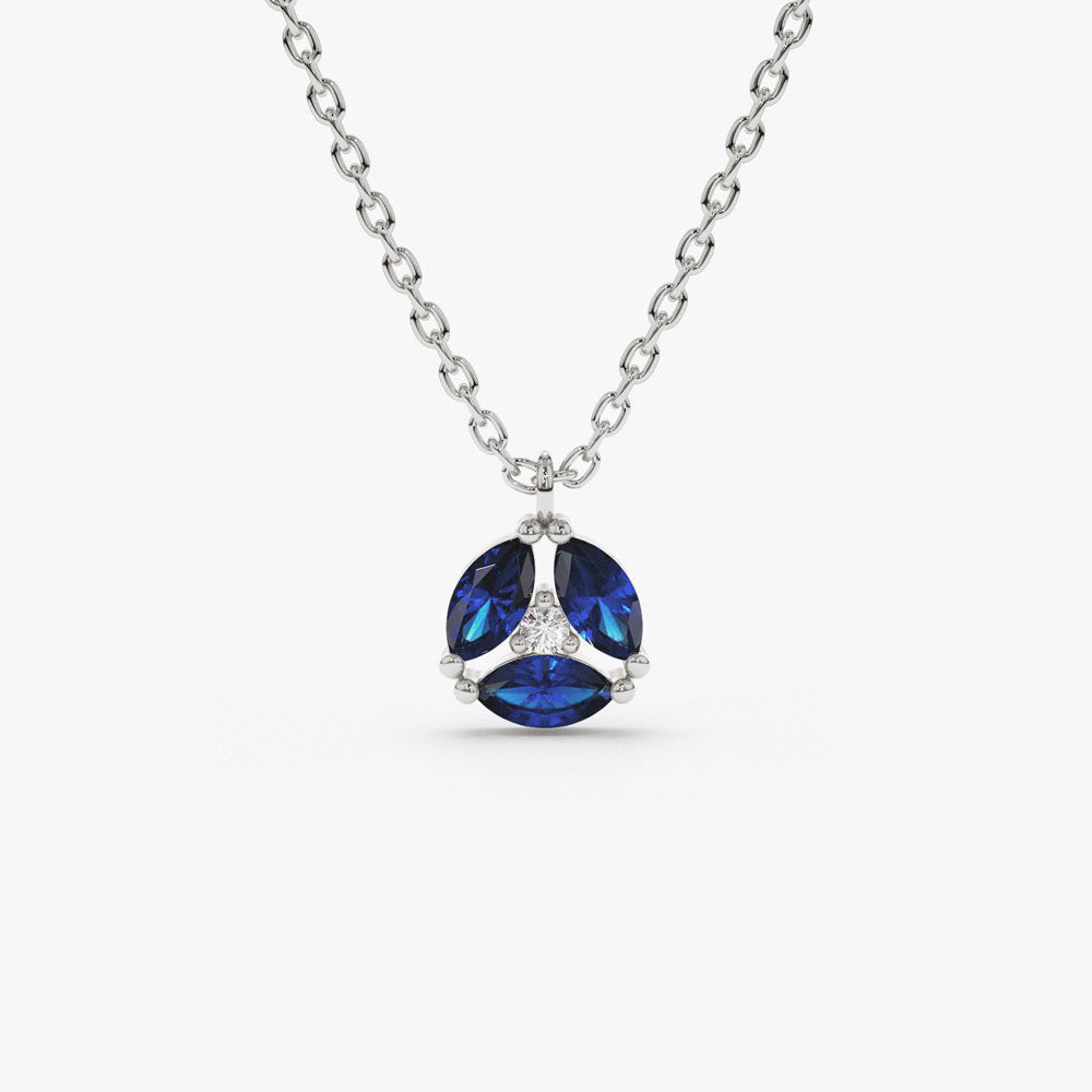 OBFJ1800 - Marquise Sapphire Cluster Necklace necklace in selectable metal and diamond options - Roselle Jewelry view 7