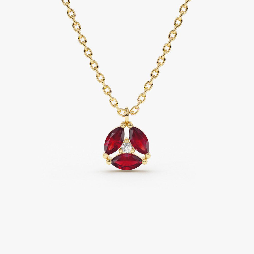 OBFJ1847 - Marquise Ruby Cluster Necklace necklace in selectable metal and diamond options - Roselle Jewelry view 1