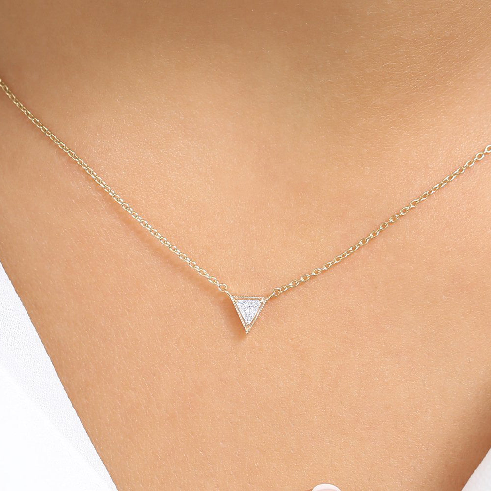 OBFJ1882 - Triangle Cut Diamond Solitaire Necklace necklace in selectable metal and diamond options - Roselle Jewelry view 2