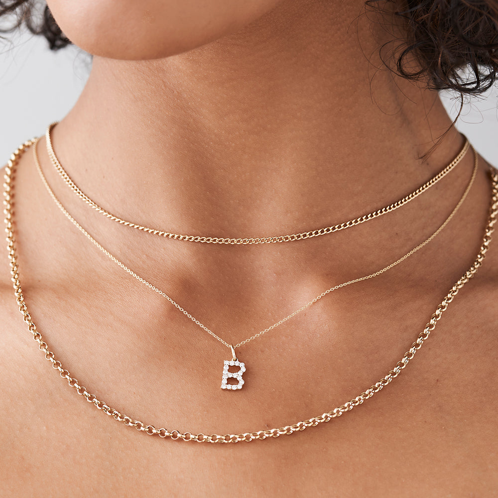 OBFJ2173 - Medium Size Diamond Initial Necklace necklace in selectable metal and diamond options - Roselle Jewelry view 4