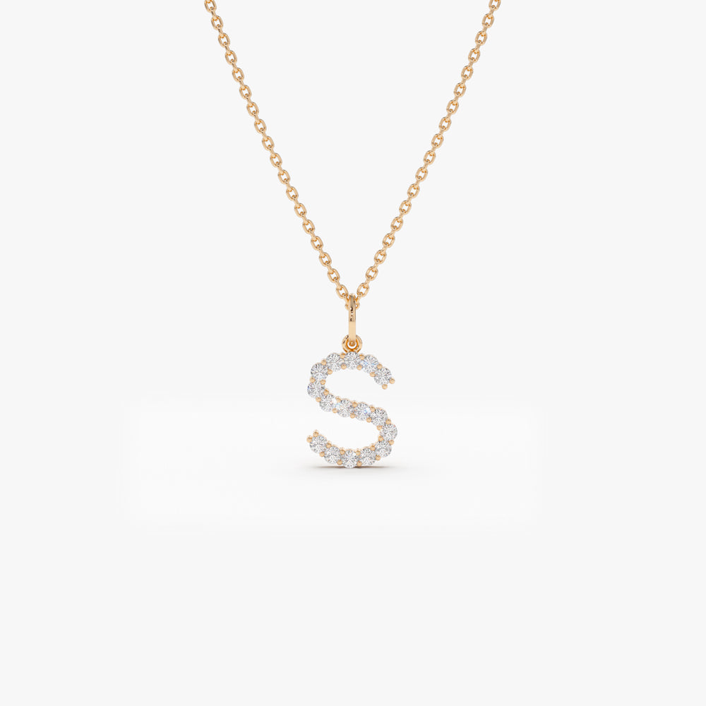 OBFJ2173 - Medium Size Diamond Initial Necklace necklace in selectable metal and diamond options - Roselle Jewelry view 7