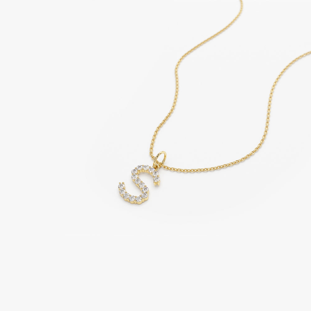 OBFJ2173 - Medium Size Diamond Initial Necklace necklace in selectable metal and diamond options - Roselle Jewelry view 9