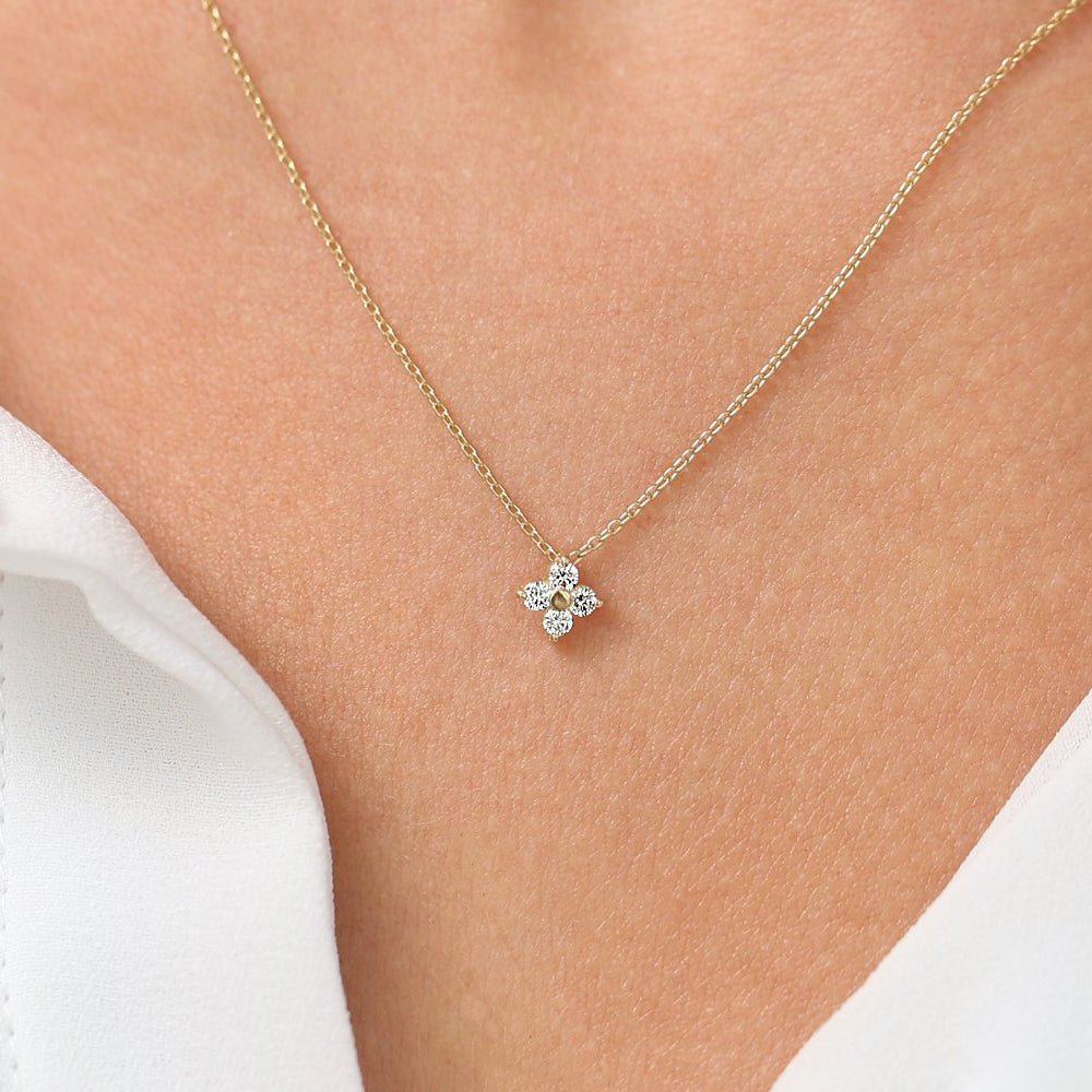 OBFJ1880 - Diamond Clover Necklace necklace in selectable metal and diamond options - Roselle Jewelry view 3