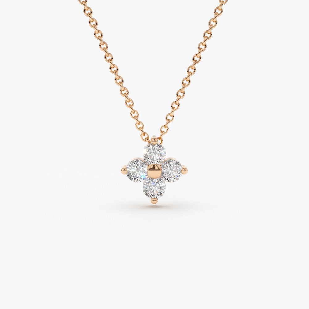 OBFJ1880 - Diamond Clover Necklace necklace in selectable metal and diamond options - Roselle Jewelry view 5