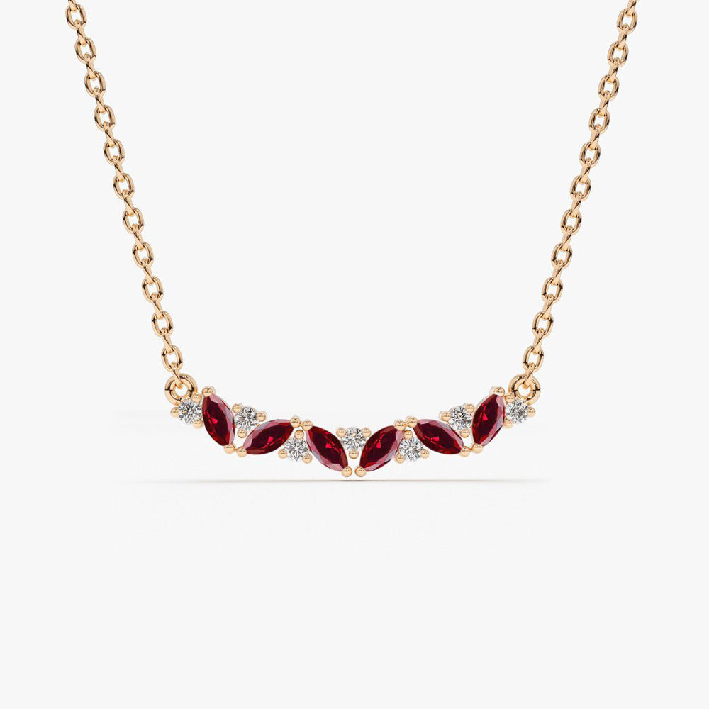 OBFJ1852 - Slanted Ruby and Round Diamond Necklace necklace in selectable metal and diamond options - Roselle Jewelry view 5