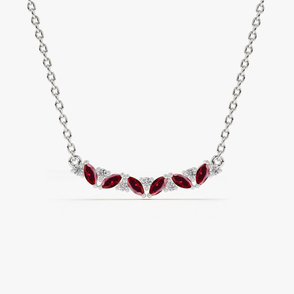 OBFJ1852 - Slanted Ruby and Round Diamond Necklace necklace in selectable metal and diamond options - Roselle Jewelry view 6