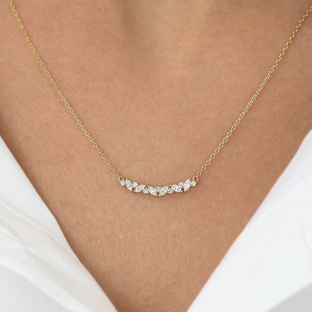 OBFJ1853 - Slanted Marquise and Round Diamond Necklace necklace in selectable metal and diamond options - Roselle Jewelry view 3