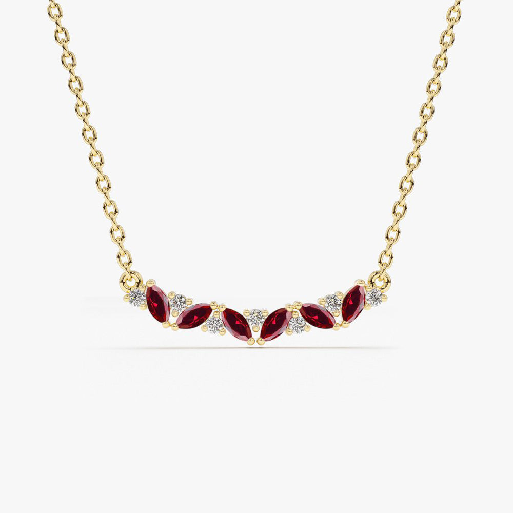 OBFJ1852 - Slanted Ruby and Round Diamond Necklace necklace in selectable metal and diamond options - Roselle Jewelry view 1