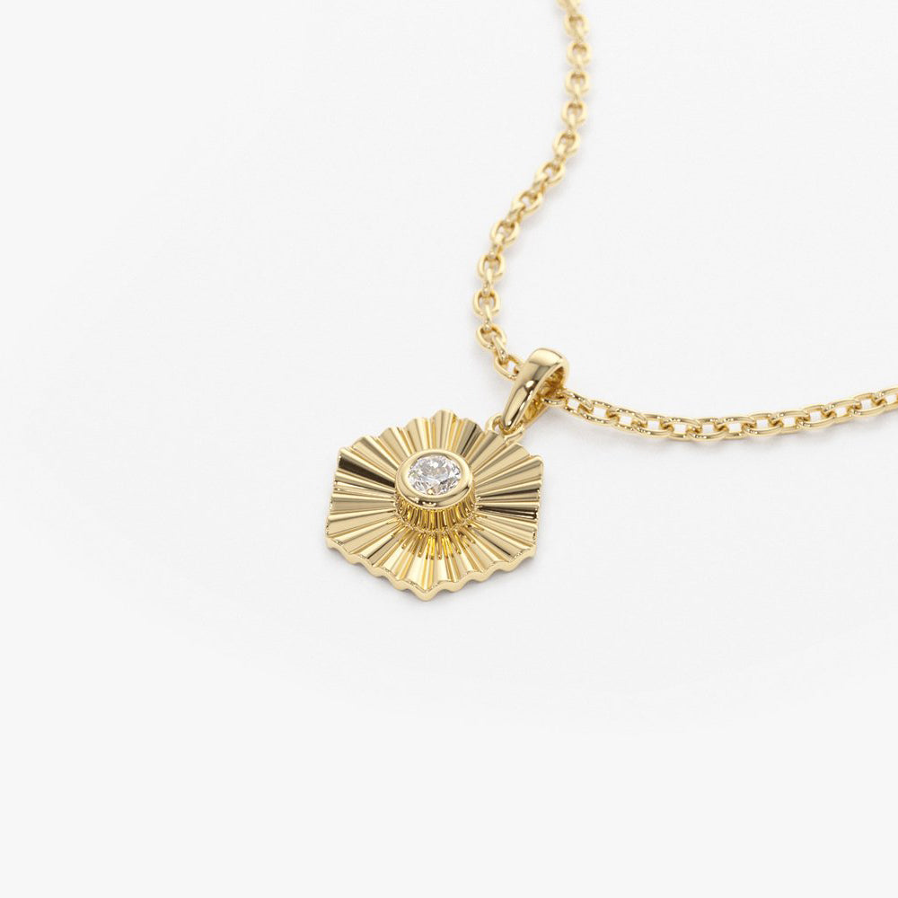 OBFJ1835 - Hexagon Diamond Disc Ray Necklace necklace in selectable metal and diamond options - Roselle Jewelry view 6