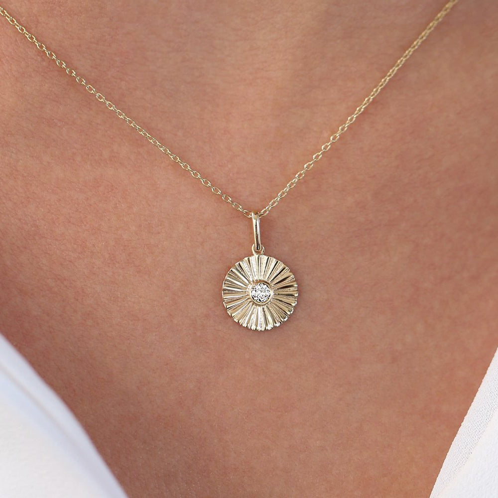 OBFJ1834 - Diamond Disc Ray Necklace necklace in selectable metal and diamond options - Roselle Jewelry view 3