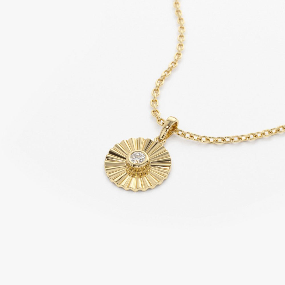 OBFJ1834 - Diamond Disc Ray Necklace necklace in selectable metal and diamond options - Roselle Jewelry view 5