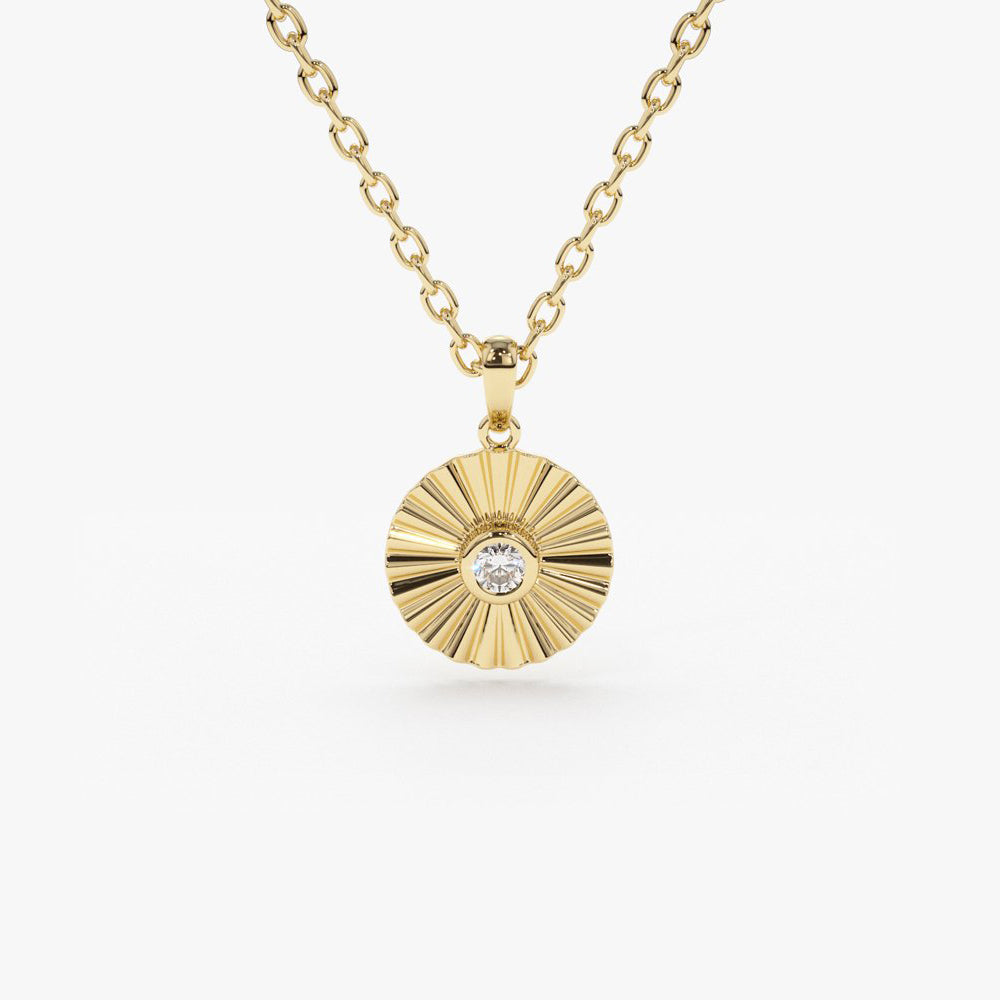 OBFJ1834 - Diamond Disc Ray Necklace necklace in selectable metal and diamond options - Roselle Jewelry view 1