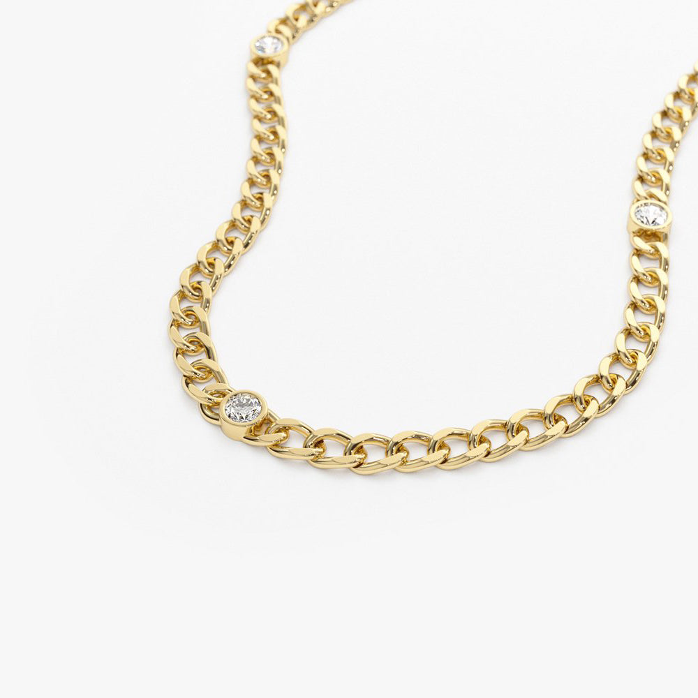 OBFJ2010 - Cuban Link Necklace w/ Bezel Setting Diamond necklace in selectable metal and diamond options - Roselle Jewelry view 6