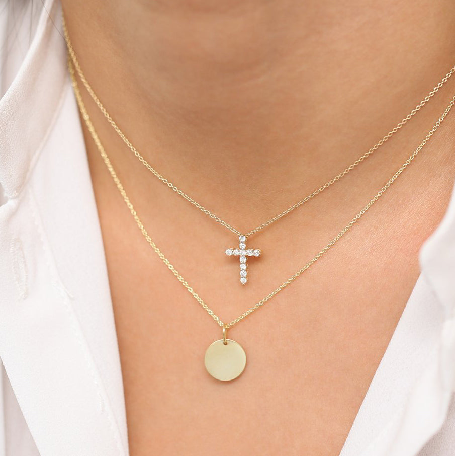OBFJ1933 - Diamond Cross Necklace necklace in selectable metal and diamond options - Roselle Jewelry view 4