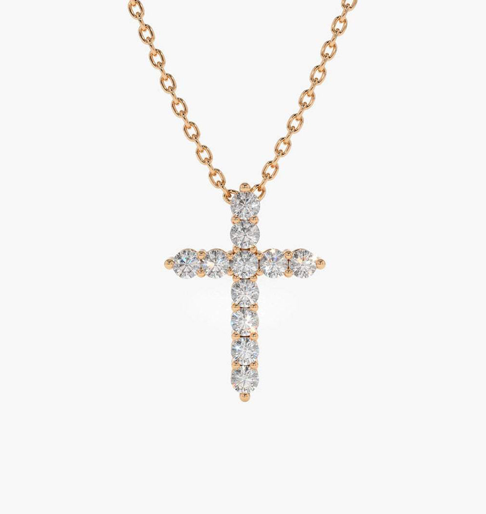 OBFJ1933 - Diamond Cross Necklace necklace in selectable metal and diamond options - Roselle Jewelry view 6