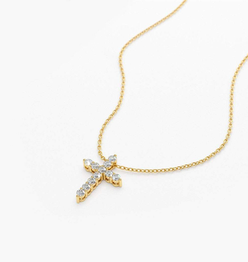 OBFJ1933 - Diamond Cross Necklace necklace in selectable metal and diamond options - Roselle Jewelry view 8