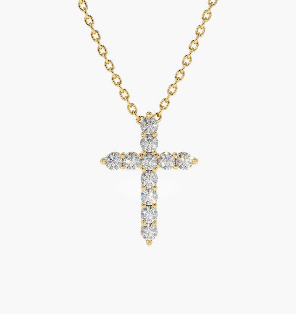 OBFJ1933 - Diamond Cross Necklace necklace in selectable metal and diamond options - Roselle Jewelry view 1