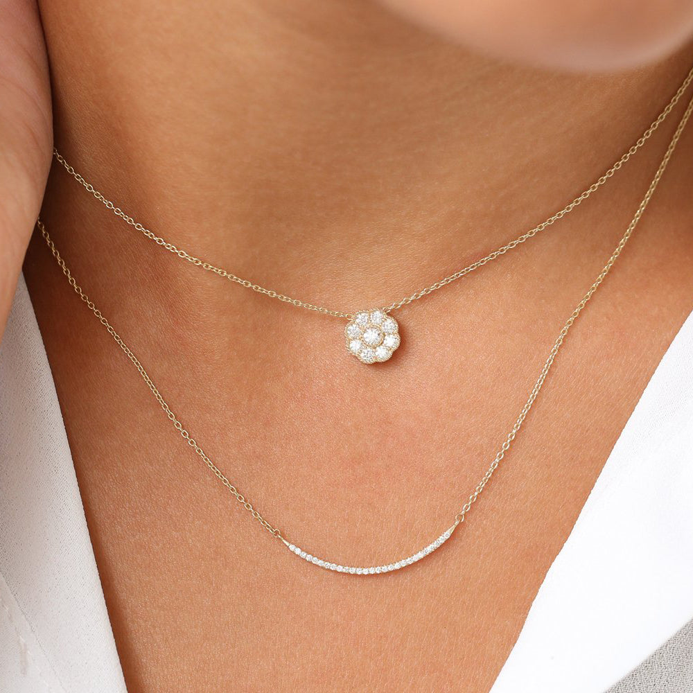 OBFJ1932 - Floral Diamond Pendant necklace in selectable metal and diamond options - Roselle Jewelry view 3