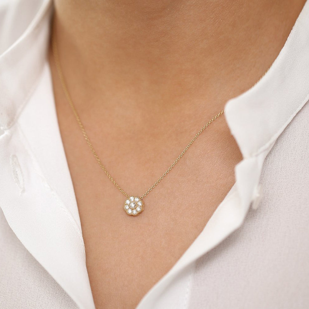 OBFJ1932 - Floral Diamond Pendant necklace in selectable metal and diamond options - Roselle Jewelry view 5