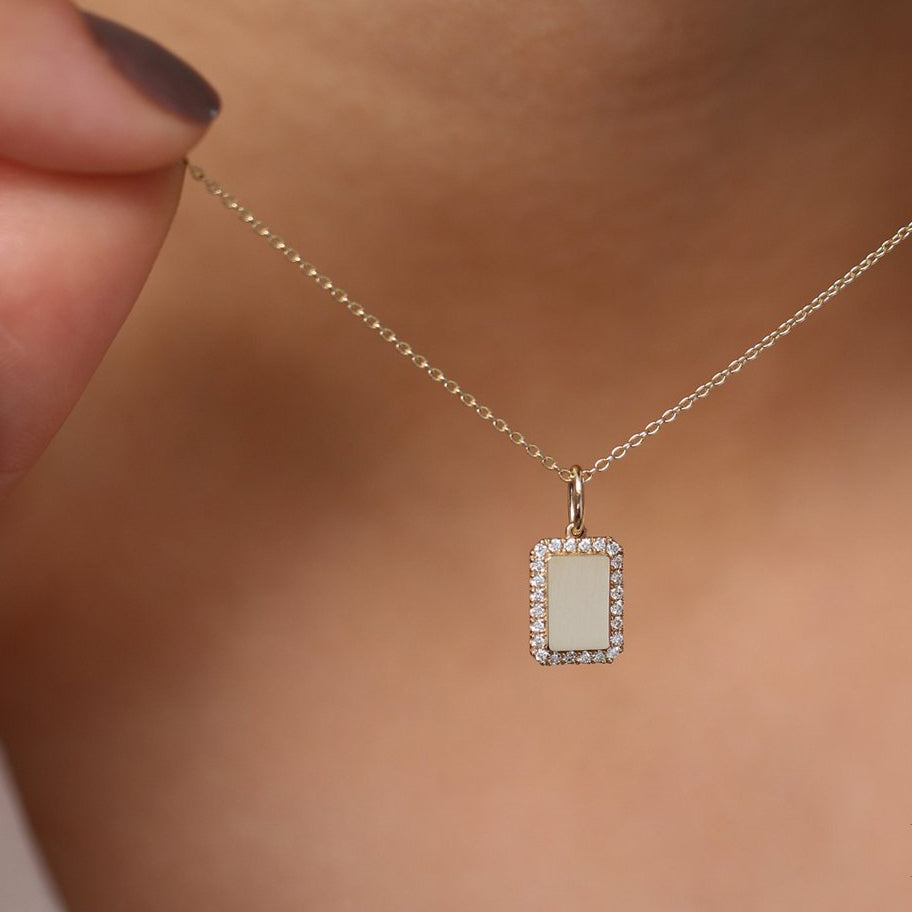 OBFJ1994 - 14K Gold Diamond Tag Initial Necklace 5
