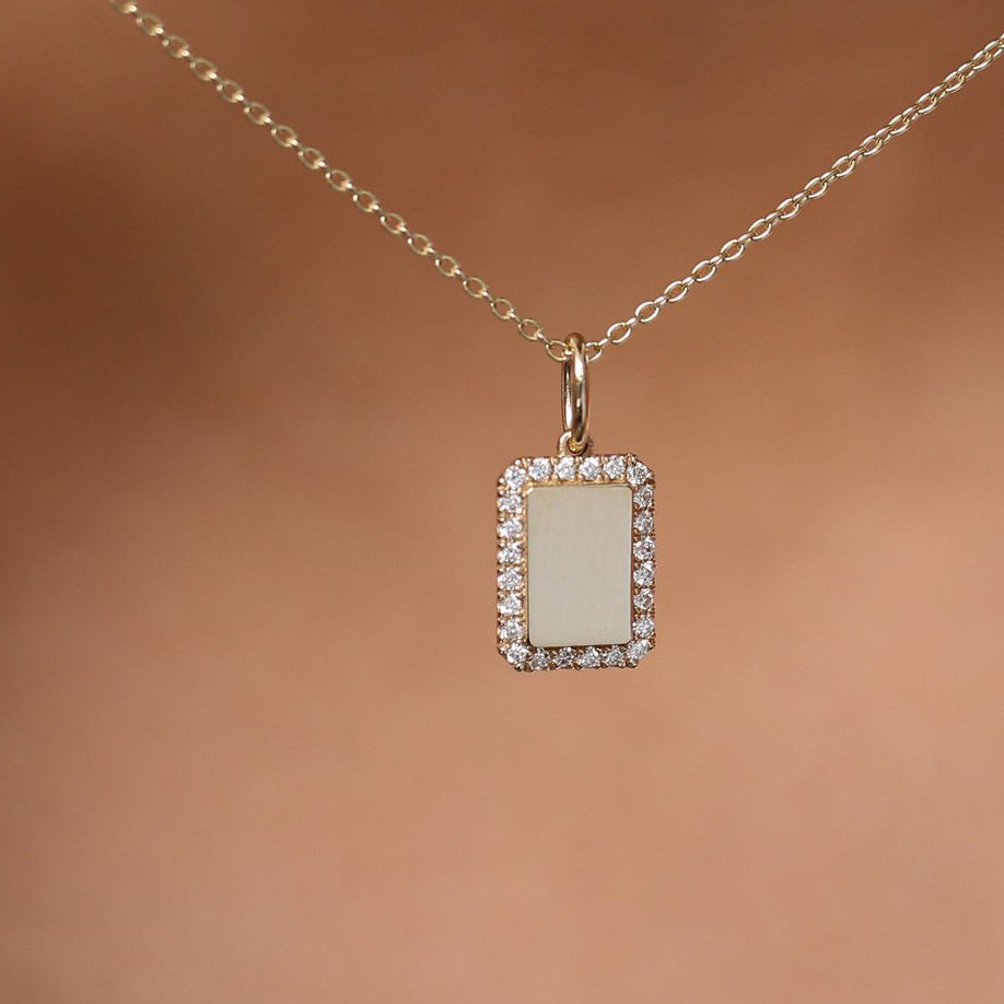 OBFJ1994 - 14K Gold Diamond Tag Initial Necklace 4